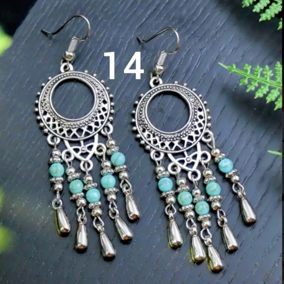 Bohemian Earrings Western Dangle Blue Silver Boho Cowgirl Earrings Rodeo Jewelry - Picture 14 of 16